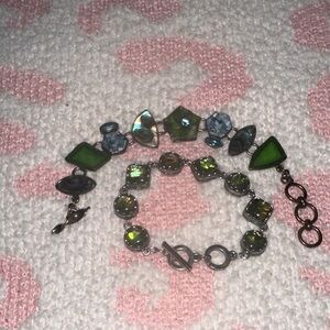 2 Elegant Green and Silver Women's Bracelets